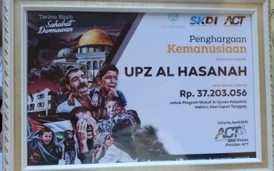 UPZ Al Hasanah Serahkan Donasi untuk Program Wakaf Al Quran Palestina