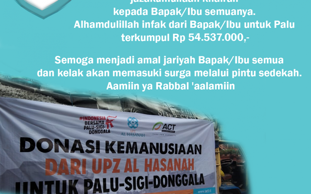 UPZ Al Hasanah Salurkan Donasi Kemanusiaan untuk Palu