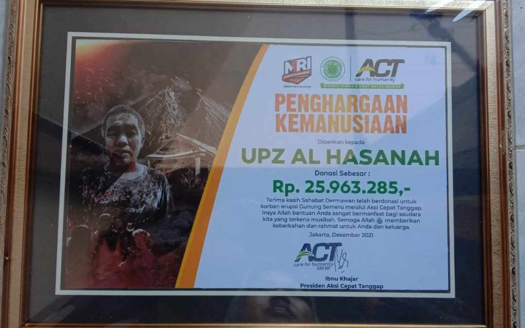 UPZ Al Hasanah Serahkan Donasi Peduli Korban Bencana Erupsi Semeru